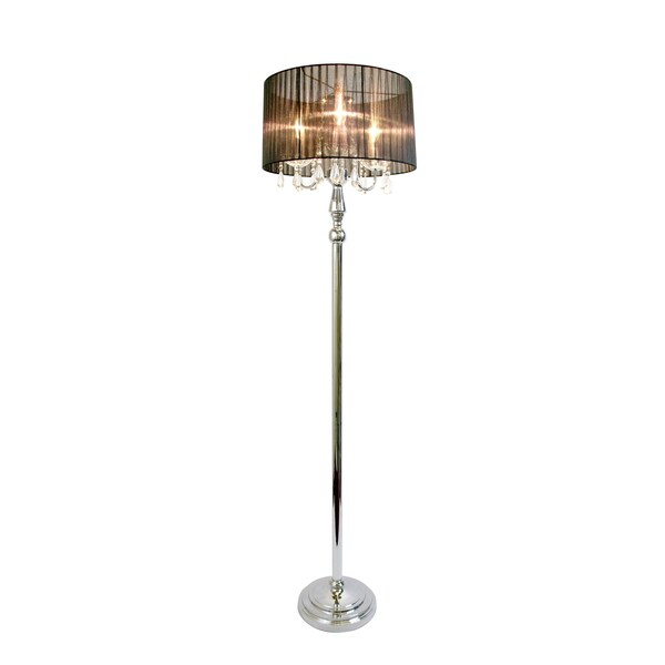 Trendy Romantic Sheer Shade Floor Lamp With Hanging Crystals, Black